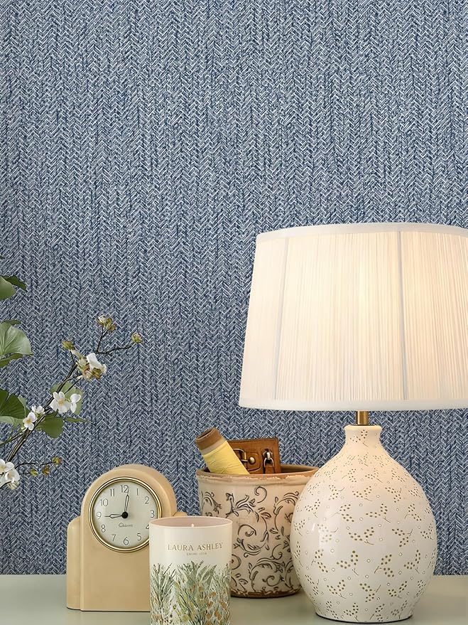Grasscloth Peel and Stick Wallpaper Blue Contact Paper 15.7inch x 118.1inch - Image 6