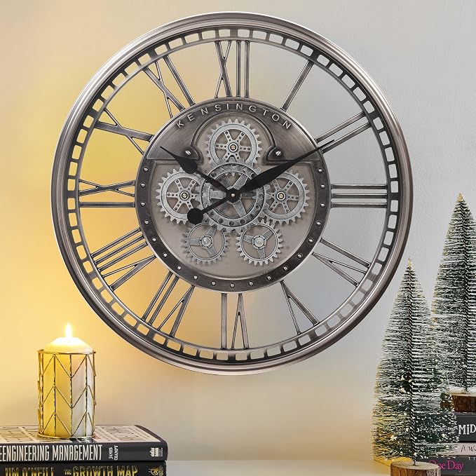 CLXEAST 28 Inch Original Real Moving Gear Wall Clock Roman Numerals, Oversized - Image 9
