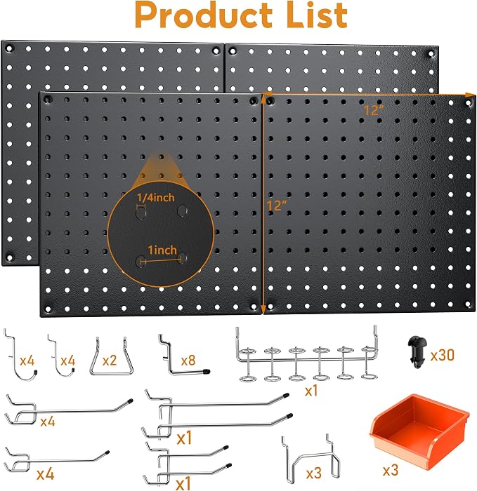 Peg Board, 4 Pack Black Peg Board Panels, 50lbs Load Capacity Each, Pegboard - Image 2