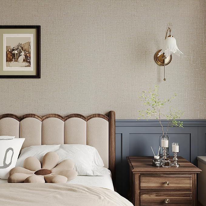VEELIKE Beige Grasscloth Peel and Stick Wallpaper Textured Grass Woven - Image 3