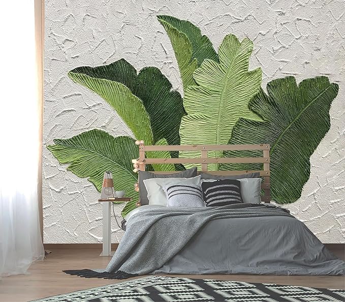XMPMBM-Hand-Painted Banana Leaf Art Fabric Wallpaper Graffiti Green Leaf Living by XMPMBM-Wallpaperthatwontpeeloff