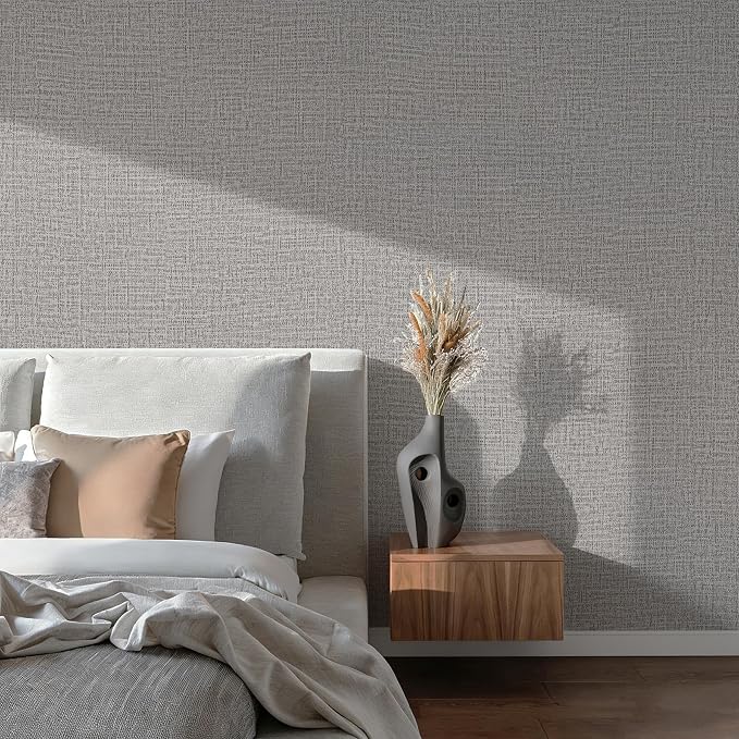 Guvana Grasscloth Peel and Stick Wallpaper Grey Textured Contact Paper Modern - Image 3