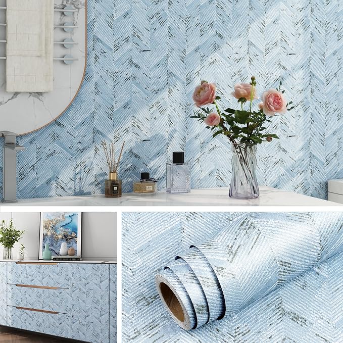 Livelynine 15.8x394 Blue Fabric Peel and Stick Wallpaper - Image 8