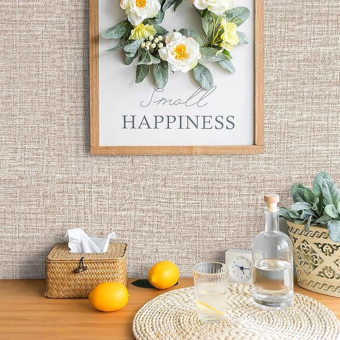 Khaki Grasscloth Peel and Stick Wallpaper 17.3"x1200" Faux Linen Textured - Image 4