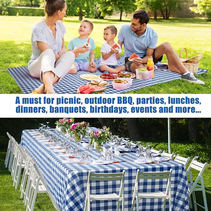Kochorie 54 Inch x 300 Ft Blue Checkered Plastic Table Cloth Roll Disposable - Image 7