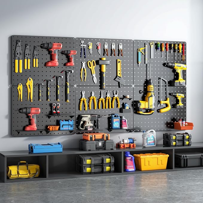 Peg Board, Heavy Duty Metal Pegboard, 6 Pack Black Peg Board Panels, 60lbs Load - Image 5