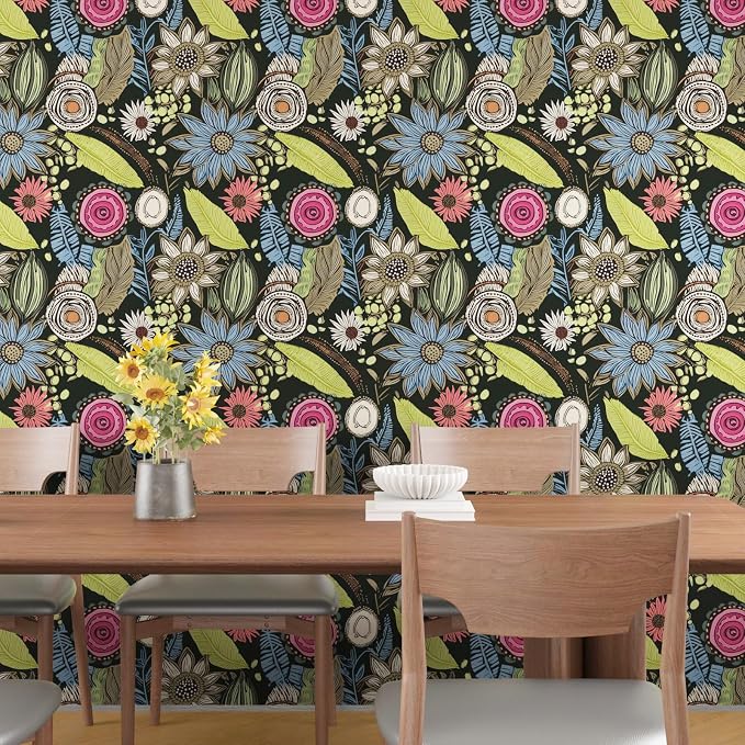 Dark Green Wallpaper Peel and Stick, Boho Vintage Floral Contact Paper - Image 5