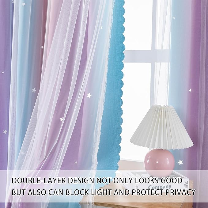 XiDi Curtains for Bedroom Decor, Kids Room Curtains for Girls Rainbow Colour - Image 3