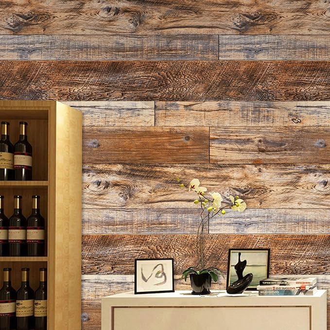 WENMER 11.8" x 78.7" Brown Wood Peel and Stick Wallpaper Shiplap Self Adhesive - Image 8
