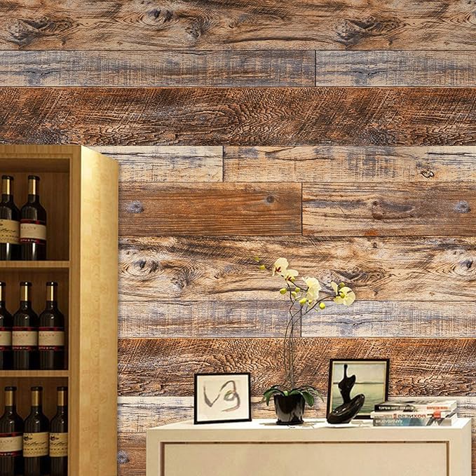 WENMER 11.8" x 394" Brown Wood Wallpaper Peel and Stick Wallpaper Shiplap Self - Image 7