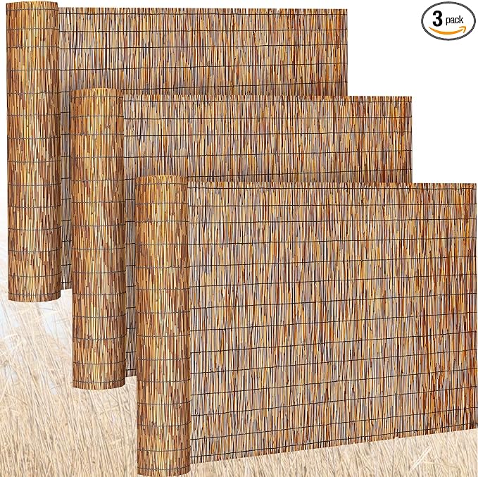 Barydat 3 Pcs 4 x 16.4 ft Reed Fence Roll, 85% Shade Bamboo Privacy Screen by home