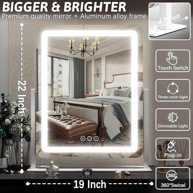 FENNIO Vanity Mirror with Lights 22 Inch- LED Lighted Makeup Mirror, Large - Image 5
