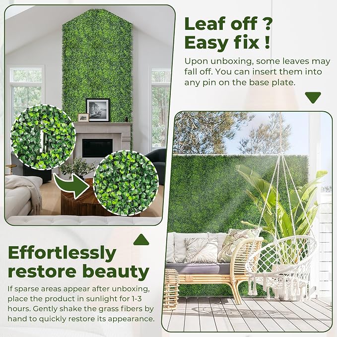 Artificial Grass Wall Backdrop: 10"x 10" Boxwood Faux Green Wall Panels - Image 5