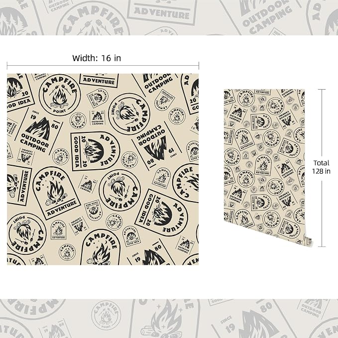 FLFK Beige Wallpaper Peel and Stick Antique Campfire Postmark Contact Paper - Image 2