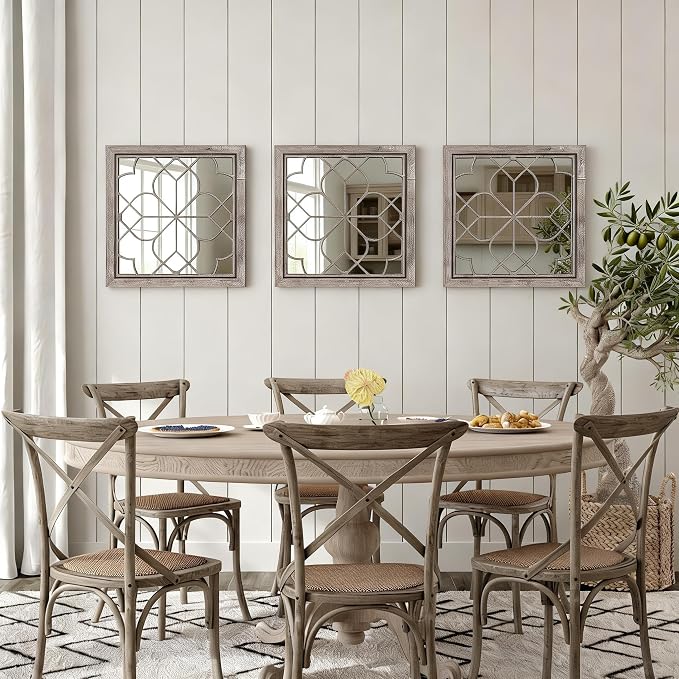 Set of 2 18 Inch Large Square Brown Window Pane Wall Mirrors, Shatterproof - Image 7