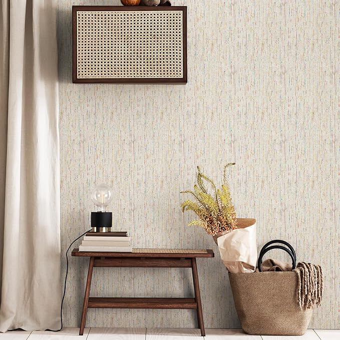 JiffDiff Woven Wallpaper Peel and Stick 17.3" x 1200" Colorful Paint Grasscloth by wallpaper