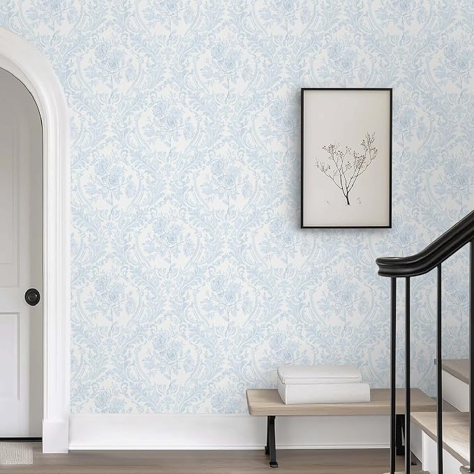 Ismoon Floral Peel and Stick Wallpaper Blue Contact Paper Boho Watercolor - Image 7