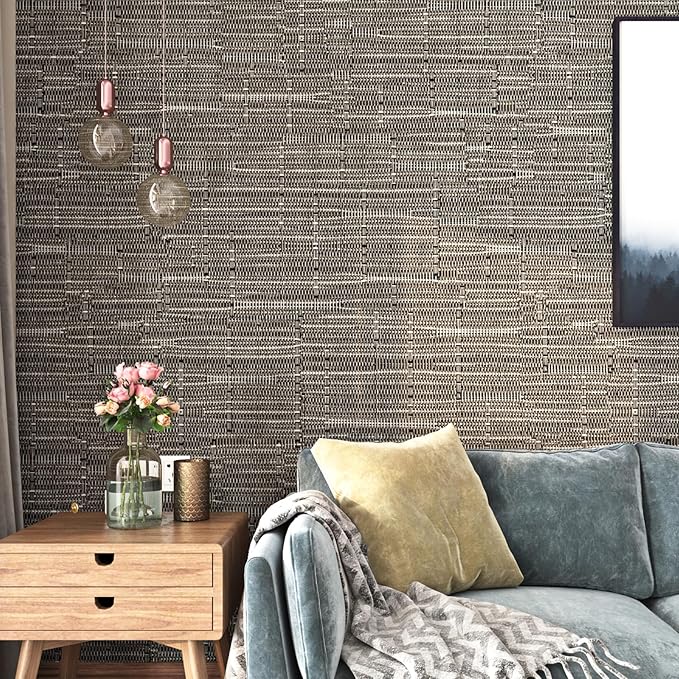 FunStick 16"x472" Textured Taupe Brown Wallpaper Peel and Stick Grasscloth by FunStick