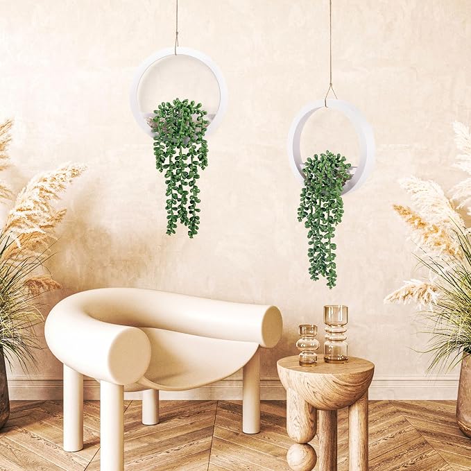 Der Rose 2 Pack Fake Plants Hanging Artificial Succulents Plants in White Pots - Image 5