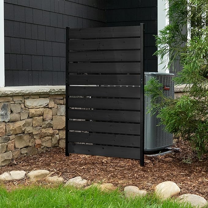 5ft H x 3.2ft W No Dig Charcoal Wood Privacy Screen, Great to Hide Trash Cans by Enclo