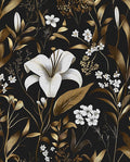 Laatse Black Gold Wallpaper Peel and Stick, Dark White Floral Vintage Contact by Laatse