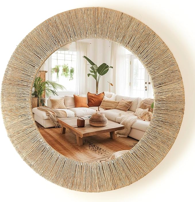 Chi An Home 24 Inch Natural Jute Mirror, Wall Mounted Round Mirror by ChiAnHome