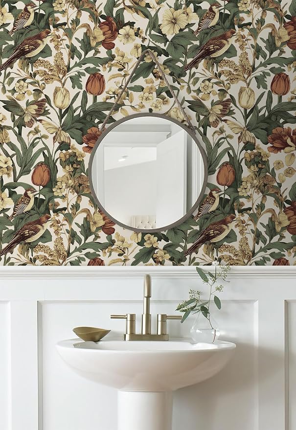 Erfoni 17.3" x118" Floral Birds Wallpaper Vintage Floral Peel and Stick - Image 7