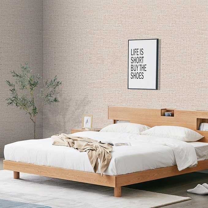 15.75"x393.7" Beige Wallpaper Peel and Stick Removable Grasscloth Textured Wall - Image 2