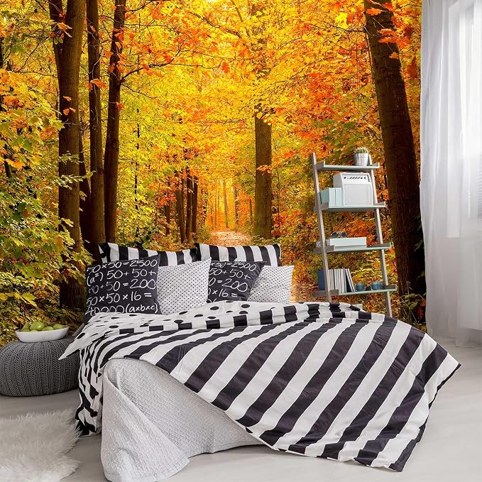 -Autumn Gold Forest Jungle Tree Fabric Wallpaper Living Room Bedroom Bathroom by YIHWM-PurchaseNow