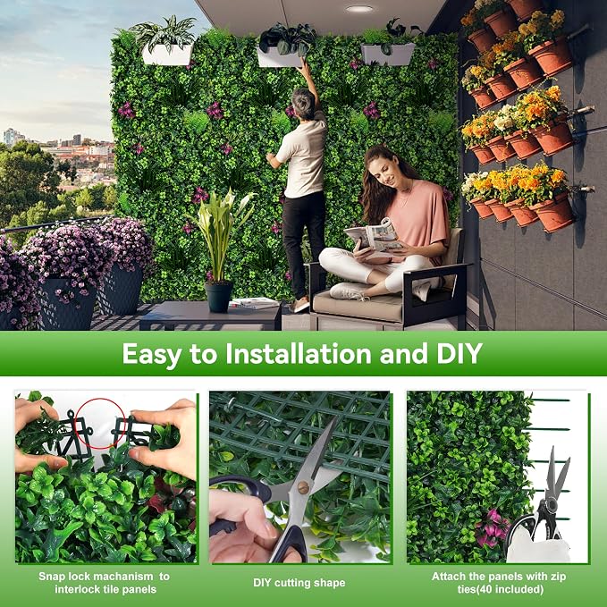Artificial Grass Wall Panels, UV-Anti Fake Greenery Plant Boxwood Panels - Image 4