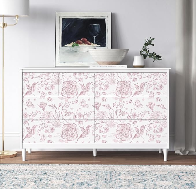 Yasinet Pink Floral Wallpaper Boho Peel and Stick Wallpaper Pink and White - Image 3