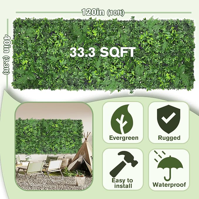 Artificial Green Boxwood Grass Wall Roll: 40"x120" UV Protected Ivy Privacy - Image 2