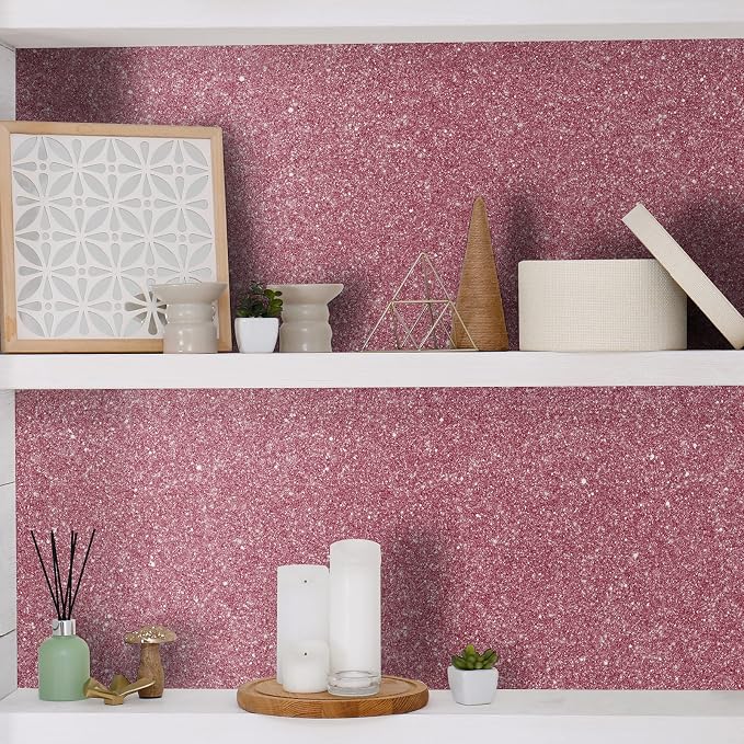 CHIHUT Pink Glitter Wallpaper Stick and Peel 15.7''x100'' Sparkle Glitter - Image 6