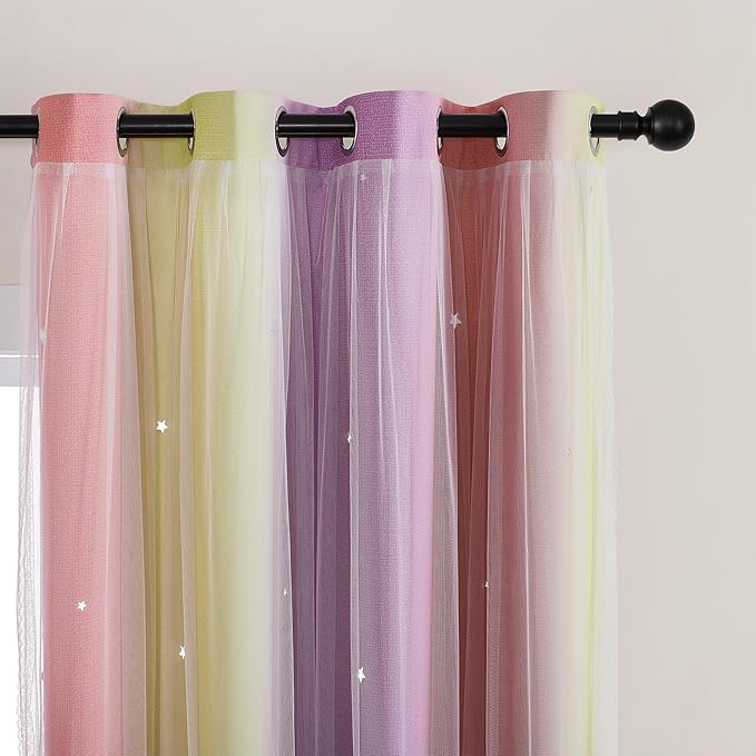 XiDi Curtains for Bedroom Decor, Rainbow Pink PurpleYellow52/45/1 by Addsomecolortolife