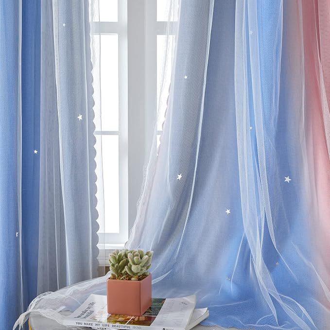XiDi Curtains for Bedroom Decor, Rainbow PinkGreyBlue-34-96 - Image 4