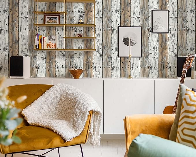 FLFK Rustic Wood Wallpaper Peel and Stick Wood Grain Shiplap Design Wall Paper - Image 3