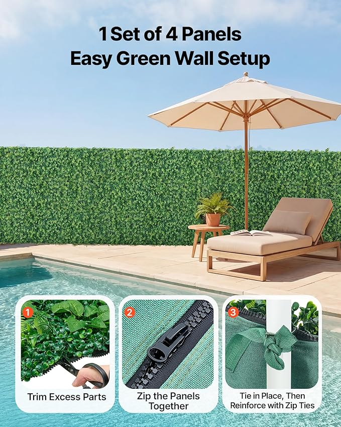 VEVOR Artificial Plant Wall, Each Panel 2 x 8 ft Artificial Boxwood Panels - Image 4