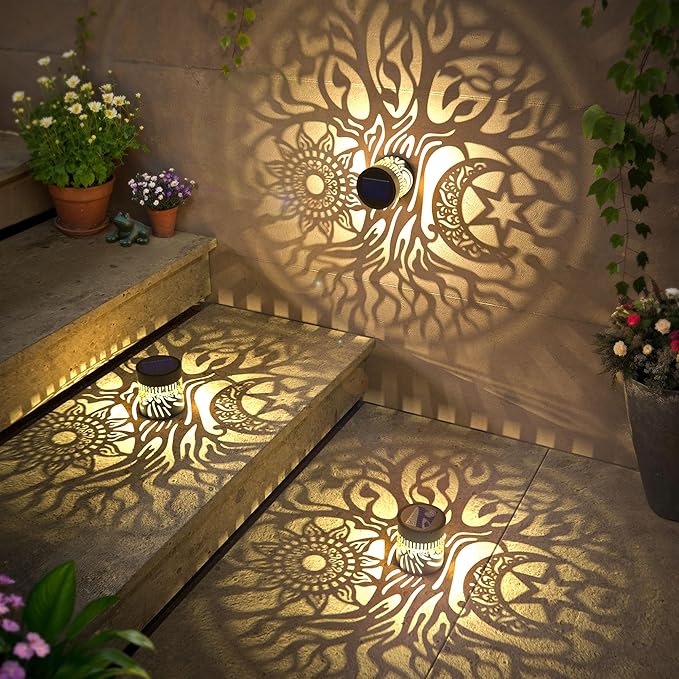 2 Pack Large Solar Fence Lights Metal Solar Powered Outdoor Wall Deck Step - Image 5
