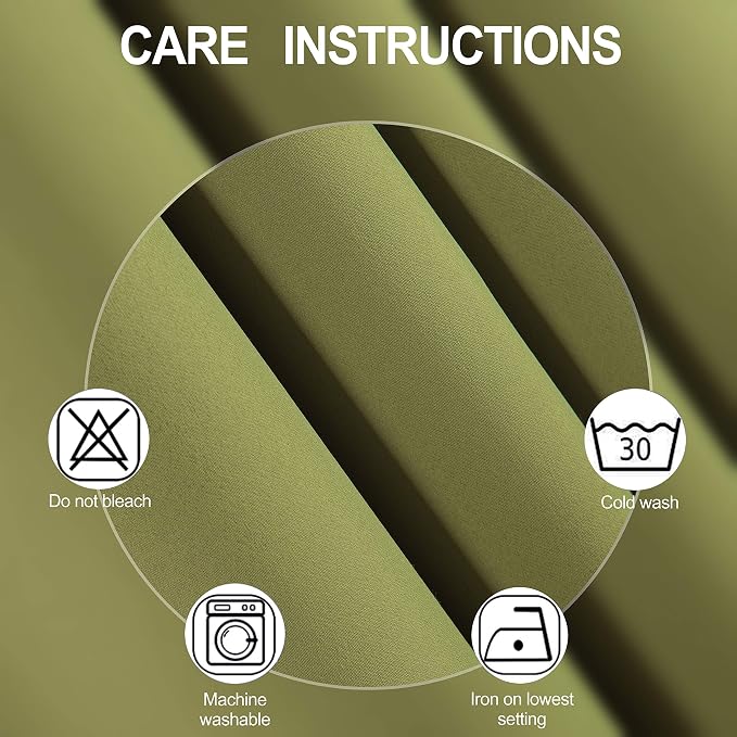 LEMOMO Blackout Curtains 38 x 84 inch/Olive Green Curtains Set of 2 - Image 4