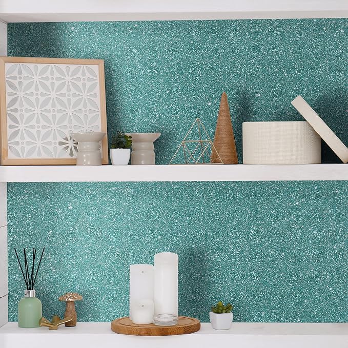CHIHUT 15.7''x100'' Peel and Stick Light Blue Glitter Wallpaper Roll Sparkly - Image 6
