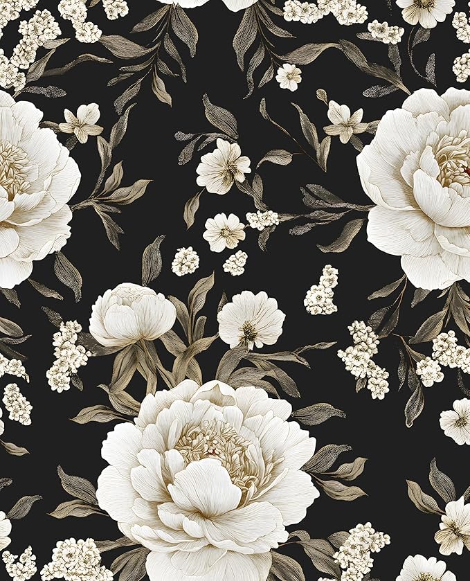 Laatse Boho Wallpaper Peel and Stick Dark Floral Wallpaper by Laatse