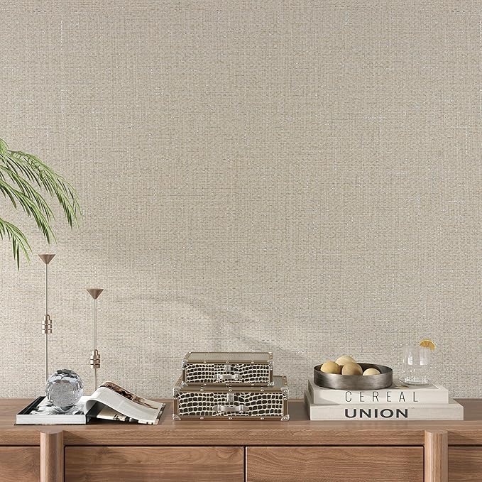 VEELIKE Beige Grasscloth Peel and Stick Wallpaper Textured Grass Woven - Image 5