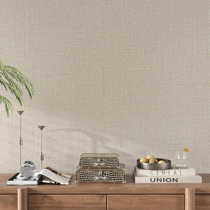 VEELIKE Beige Glasscloth Peel and Stick Wallpaper Textured 24''x118'' - Image 4