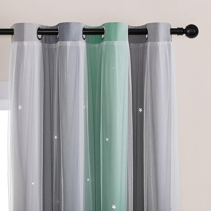 XiDi Curtains for Bedroom Decor, Rainbow Green LightgreyGrey34/54/1 by Addsomecolortolife