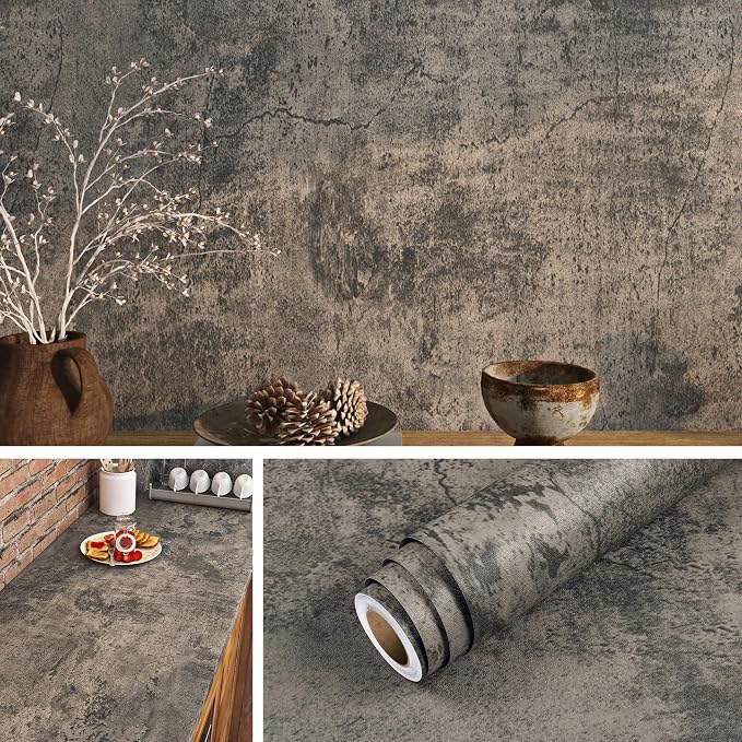 Livelynine Moody Concrete Wallpaper Peel and Stick Industrial Modern Brown - Image 8