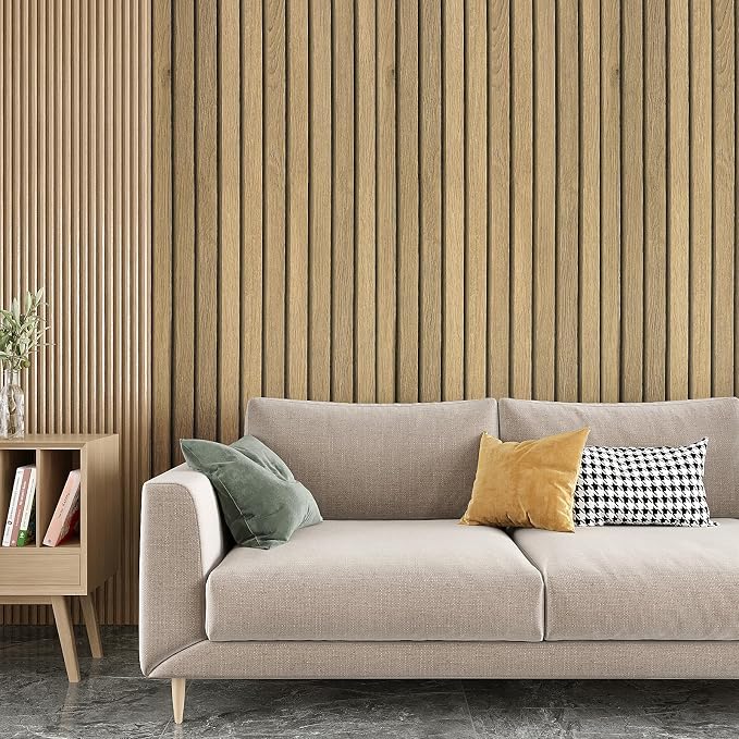 VEELIKE Natural Light Oak Wood Slat Peel and Stick Wallpaper Wood Panel - Image 3