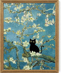 Fantasy Artists Van Gogh's Almond Blossom Funny Black Cat Canvas Wall Art by Unknown