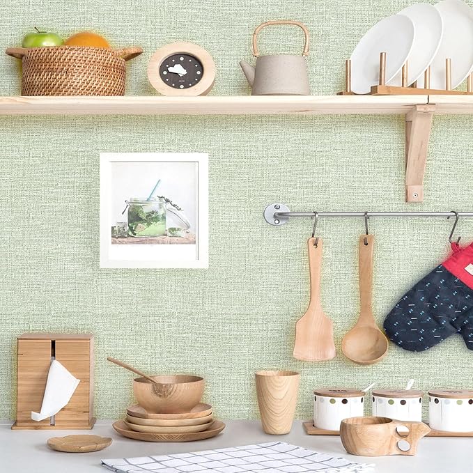 Amiya Grasscloth Wallpaper 17.3"x80" Sage Green Peel and Stick Faux Fabric - Image 9