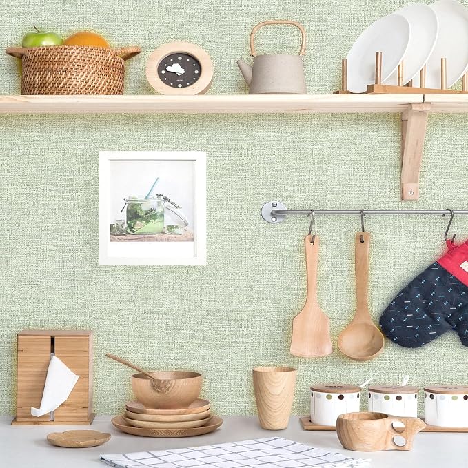 Amiya Grasscloth Wallpaper Sage Green Peel and Stick Faux Fabric Linen Contact - Image 6