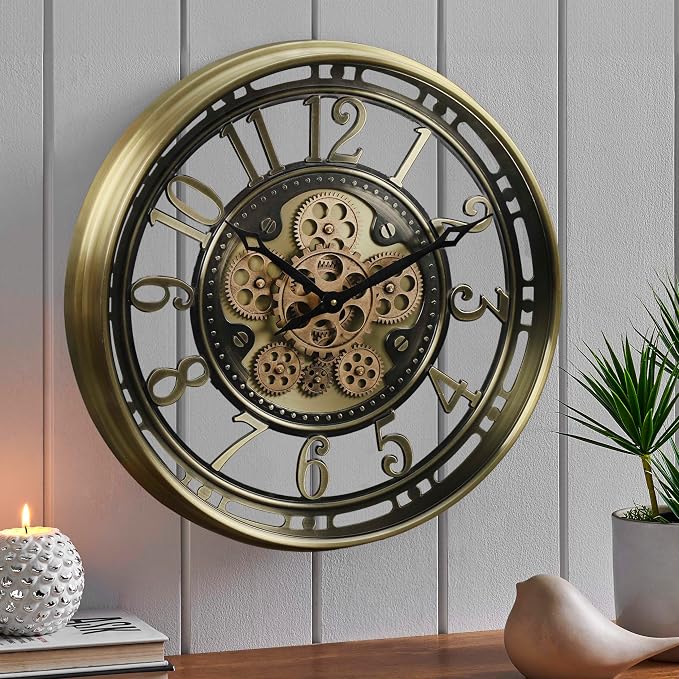 CLXEAST 21 Inch Industrial Moving Gears Wall Clock, Modern Farmhouse Arabic - Image 7